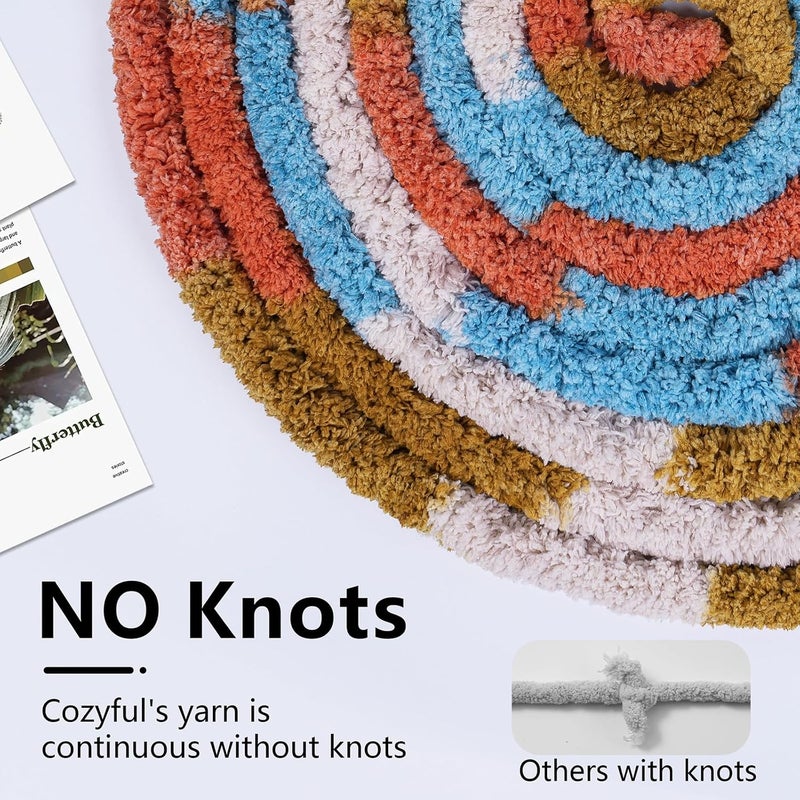 Cozyful خيوط سميكة للحياكة اليدوية - خيوط بطانية شنيلي سميكة #10، خيوط سميكة كبيرة الحجم للحياكة، خيوط حياكة سميكة ملونة، 8 كرات (25 ياردة 8 أونصات لكل كرة)، برتقالي&خردل&بيج - Image 4